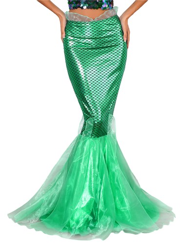 Women's Fish Scale Print Mermaid Tail Costume Skirt Sequins Long Maxi Dress - Picture 17 of 59