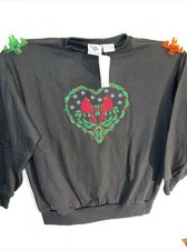 Vintage Nutcracker Christmas Bird Heart Snowflake Holly Sweatshirt Shirt Size M