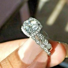 2,30Kt Halo Diamant Hochzeit Ring Set Braut Ehering Fingerring Weißgold Finish