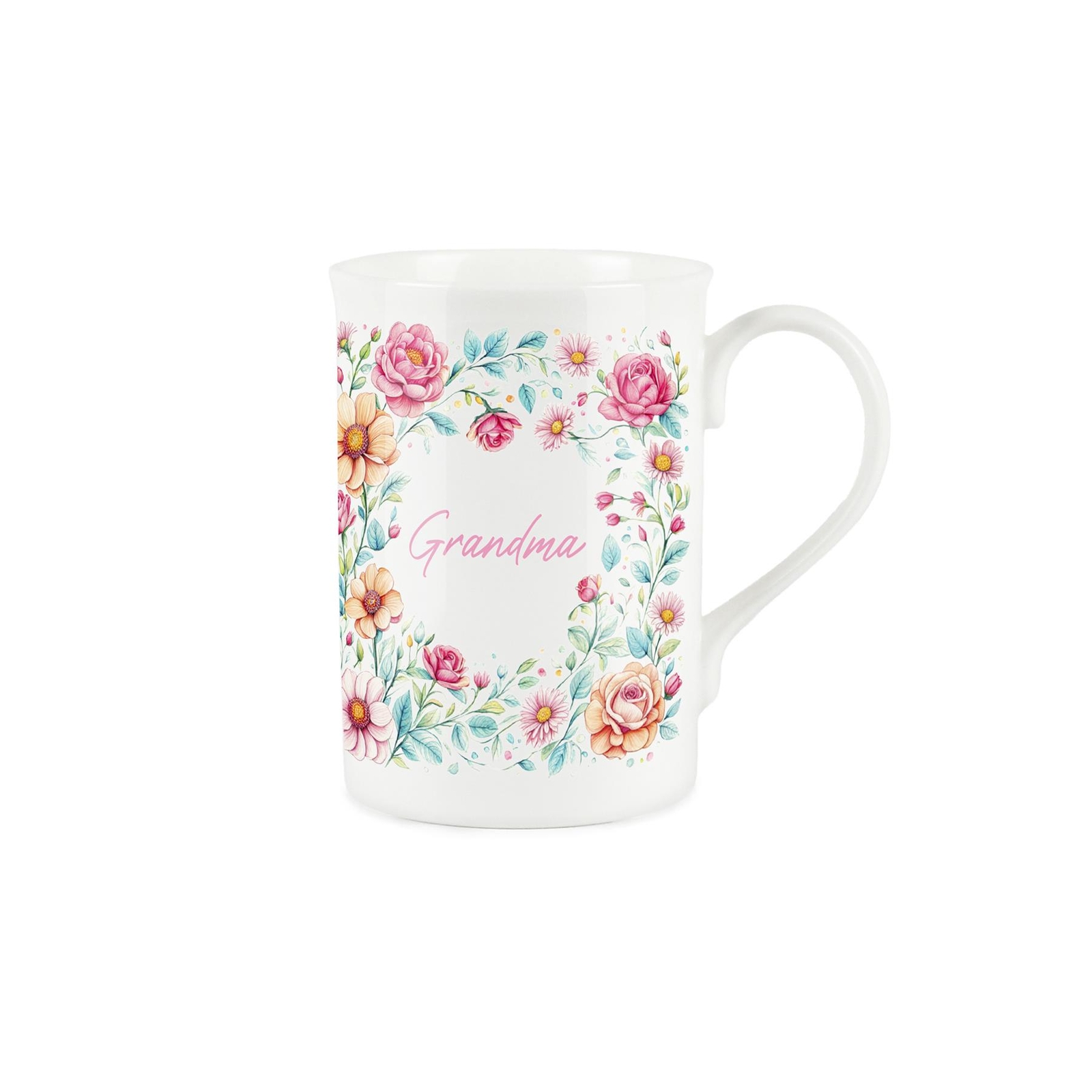 Floral Grandma Mug - Pink Flowers Mothers Day Present - Bone China Mug