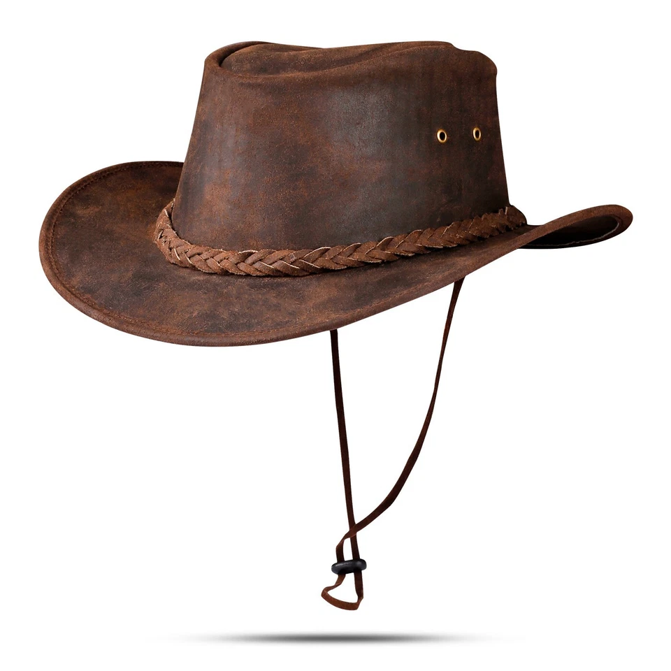 Men and Women Brown Genuine Leather Cowboy Western Hat - Image 2 of 4