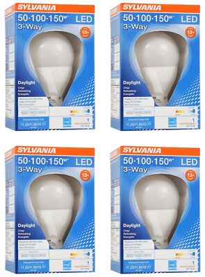 (4 bulbs) SYLVANIA A21 LED Light Bulb, 3 Way, 50W/ 100W/ 150W, 13 Year,