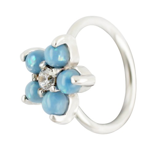 20G Opal Glitter Set Flower Petals CZ Center 316L Steel Hoop NOSE RING Earring - Picture 5 of 12