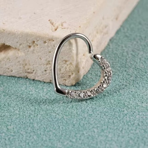 Heart Piercing Hoop Daith Tragus Cartilage Surgical Steel with CubicZirconia Gem - Picture 5 of 5