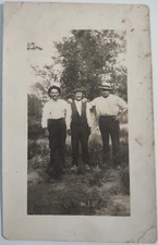 Vintage Postcard RPPC Three Amigos Men in Hats Suspenders AA12