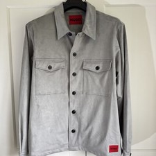Image of HUGO BOSS ENALU FAUX SUEDE JACKET/OVERSHIRT PASTLE GREY SZ M-L BNWT RRP £169 ❤️