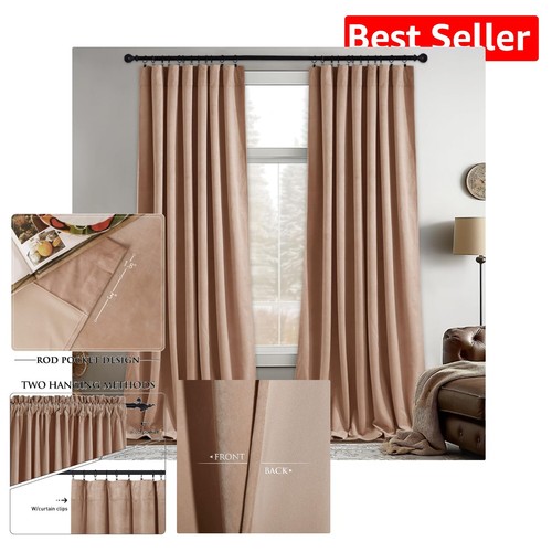 Elegant Velvet Drapes 2 Panels 105in - Blush Beige Pink Room Darkening Curtains