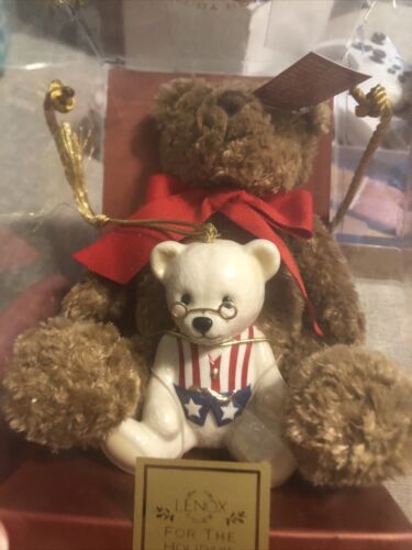 LENOX AMERICAN BEARS TEDDY BEAR 100TH ANNIVERSARY PLUSH W/ CERAMIC ORNAMENT - Picture 2 of 5