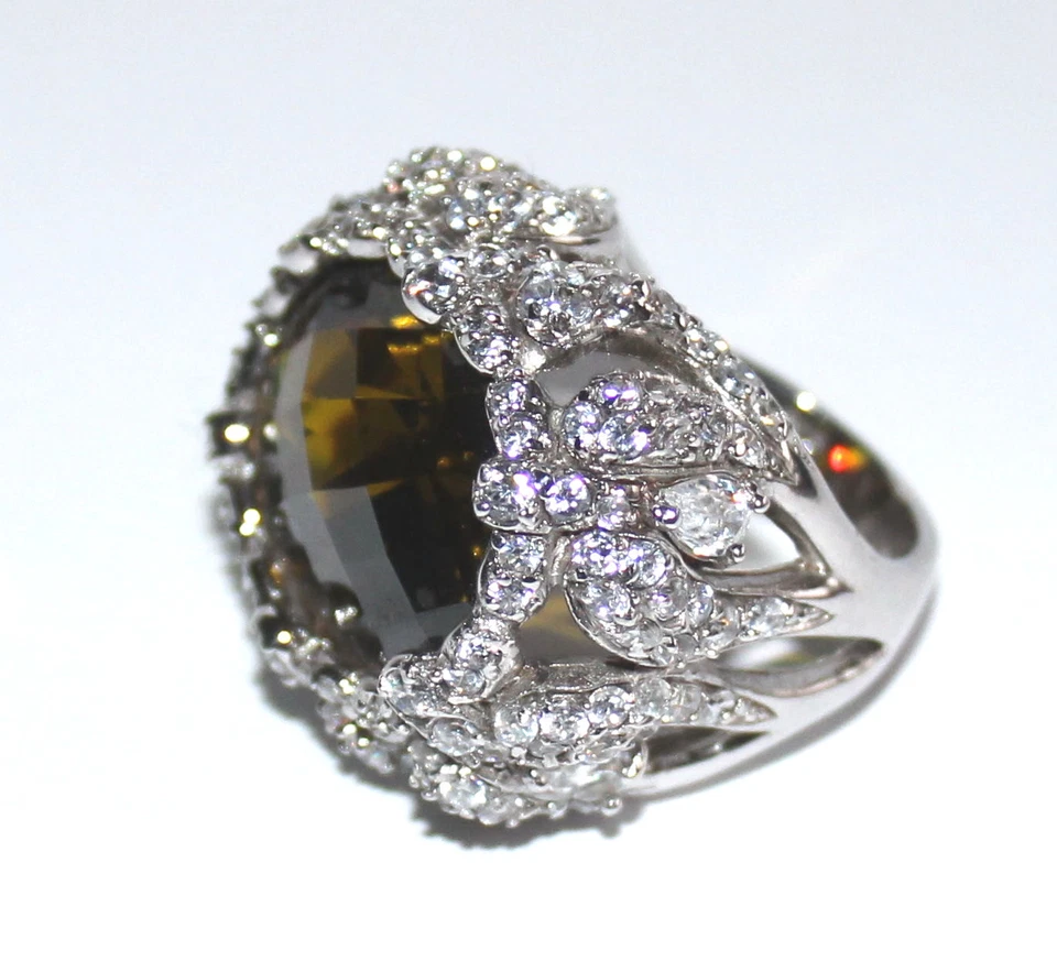 Traumhafter RING 925 Silber rhodiniert olivgrüner Spinell + weißen Zirkonia Gr52 - Bild 2 von 4