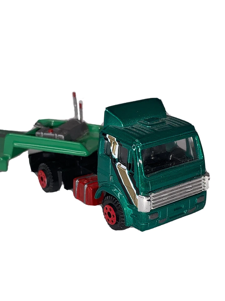 Semirremolque fundido a presión Yatming #1408 Mercedes-Benz NG 85 1/87 verde con plataforma de remolque Foto 2 de 4