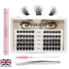 PURELEOR Cluster Eyelash Extensions Kit with Lash glue and tweezer DIY at Home