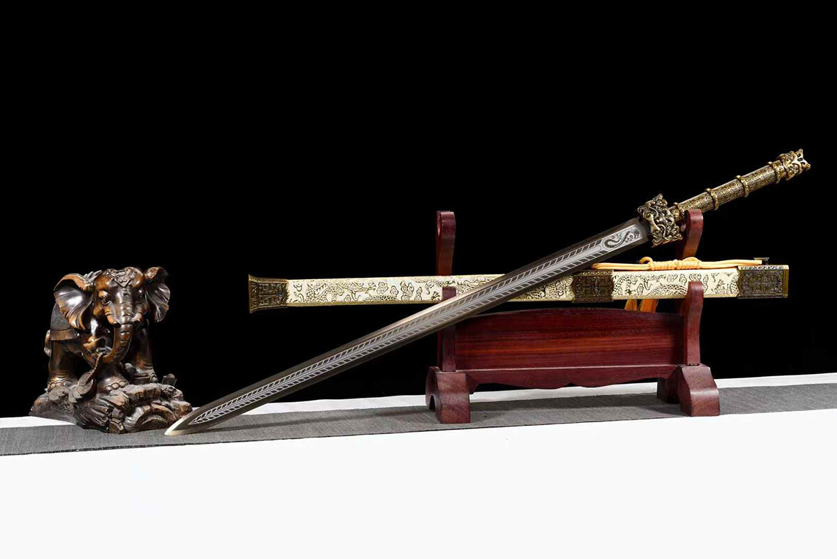 Golden Dragon Sharp Chinese Kung Fu Straight Sword Doube Edge Hexahedron Jian