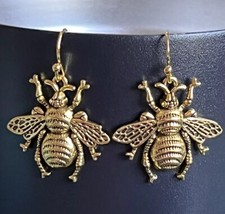 Large Gold Honey Bee Earrings