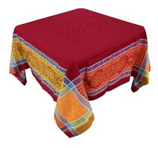 Marat Avignon French Jacquard Coated Tablecloth Geometric Flowers 63 X 63 FR