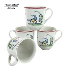 Villeroy & Boch JARDIN D'ALSACE FLEUR 8oz Mug Set 4Pc Bird Rooster Scalloped