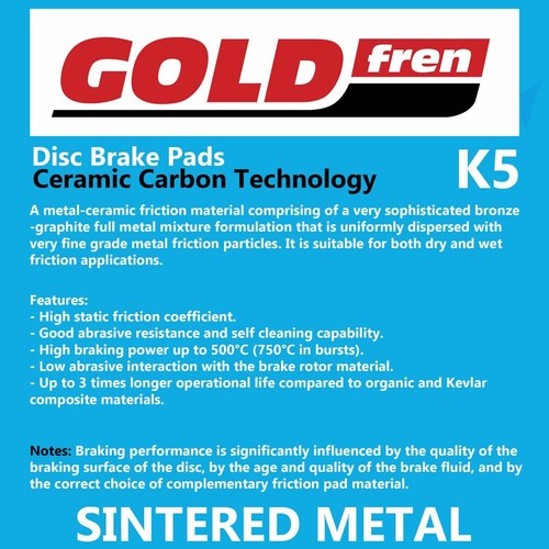 Goldfren Front Brake Pads for KTM 350 LC4 ENDURO 1994 (K5 X2) - Picture 3 of 3