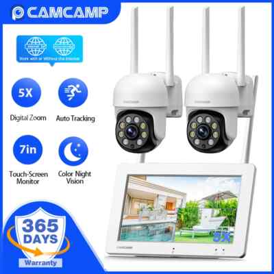 2K Wireless Security Camera System Outdoor 7'' Monitor PTZ Dome Surveillance Cams