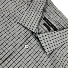 John Varvatos USA Men's Slim Fit Button Shirt Gray/Blue Plaid   17.5  34/35