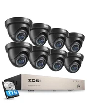 ZOSI 8CH H.265+ 5MP Lite DVR 1TB HDD 2MP Outdoor CCTV Security Camera System Kit