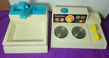 Fisher Price Toy 910 Stove Top 1978 and 918 Sink Playset 1982 Both Work