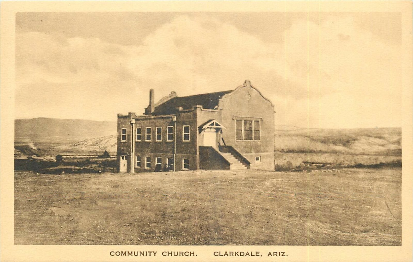 1920s Clarkdale Arizona Community Church religion Albertype Postcard 25-4193