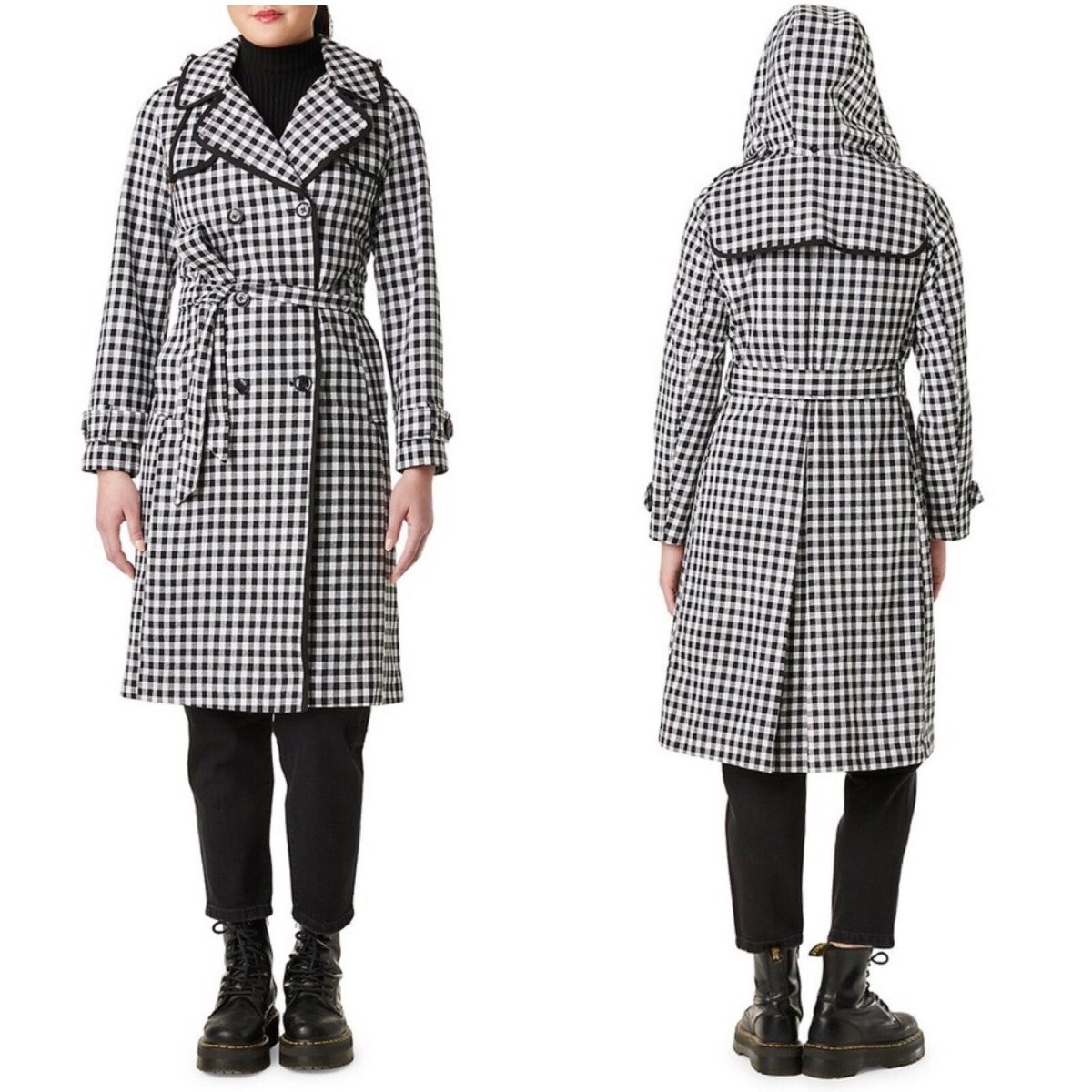 Kate spade gingham checker plaid print trench coat Sz M | eBay