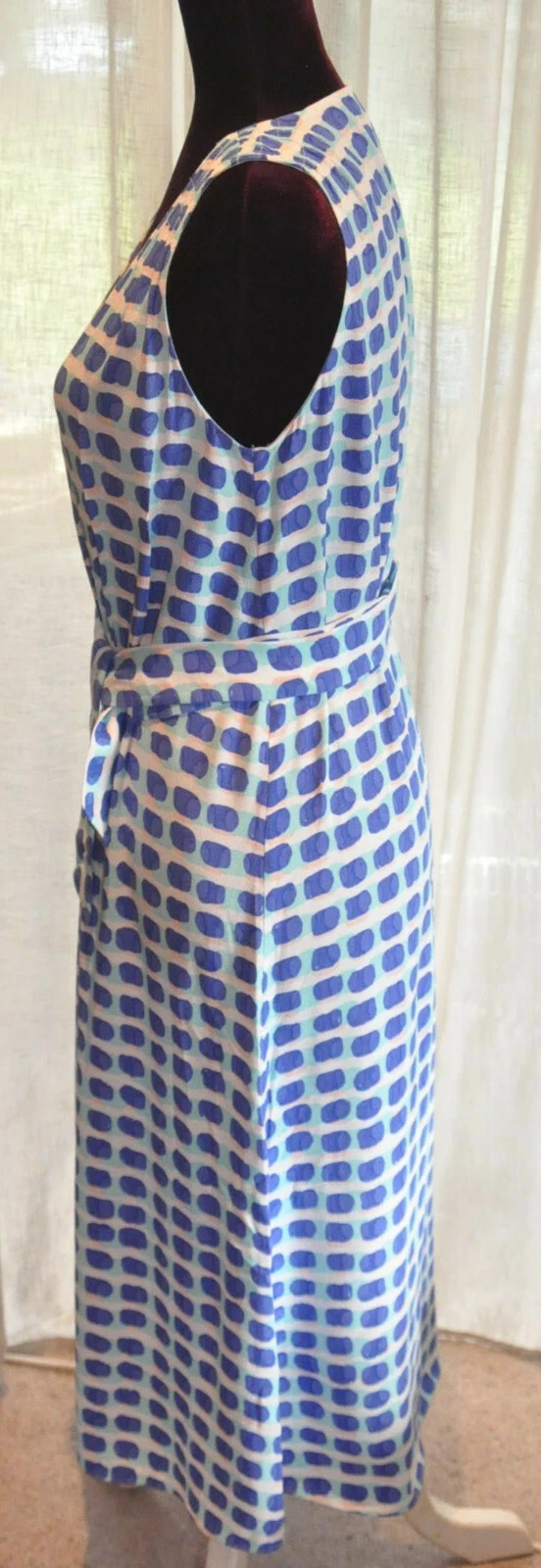 *Kate Spade* Abito smanicato blu e avorio con cravatta in vita XS (UK 10)