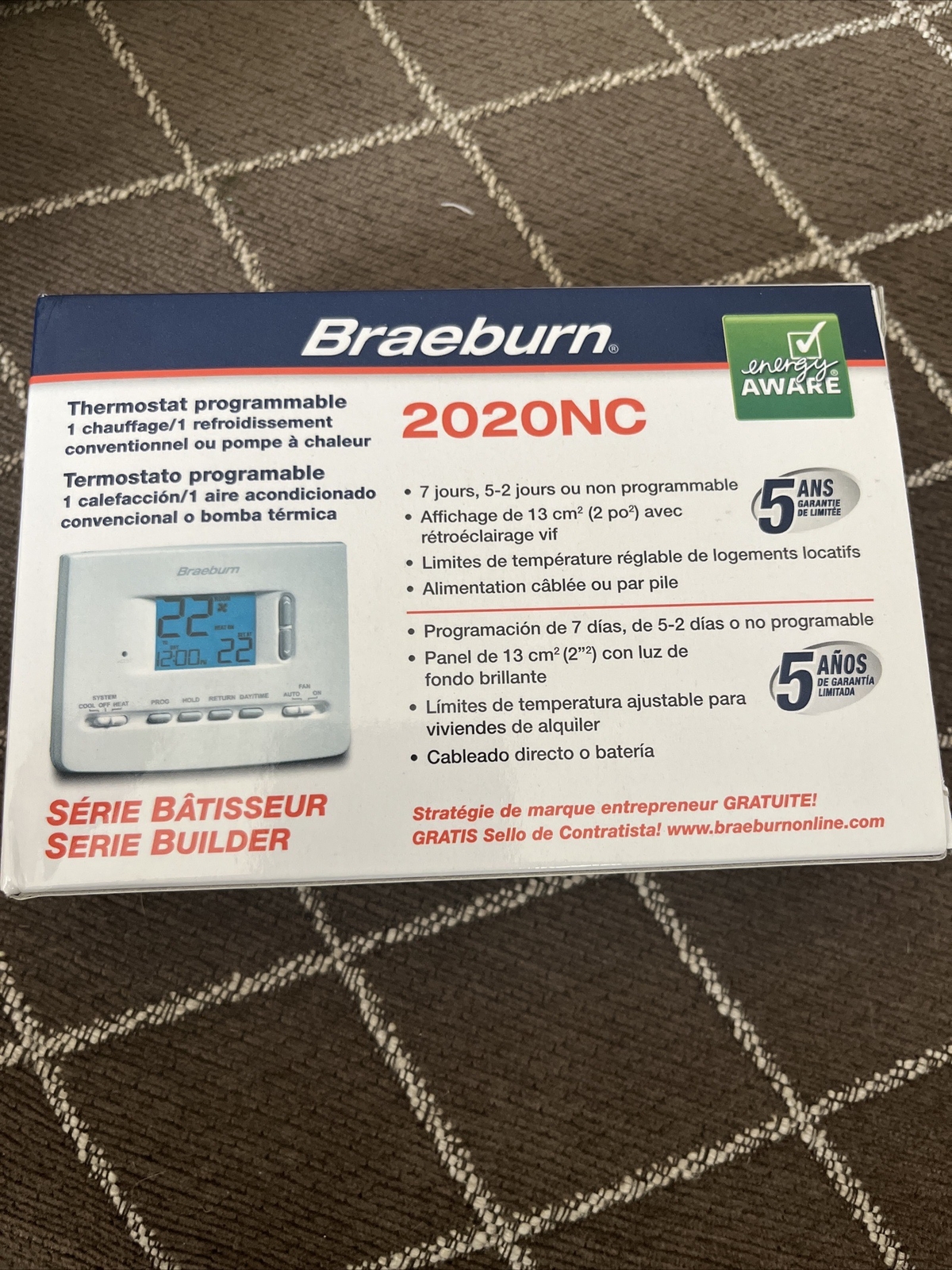 Braeburn Programmable Thermostat 2020NC Builder Series 1 Heat/1 Cool Heat Pump