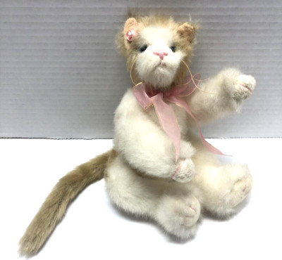 TY Cat ADELAIDE White & Brown Pink Bow Vintage 1993 Attic Treasures Collection