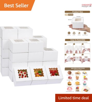 200pcs White Cookie Boxes Paper 4x4x2.5 Inch Bakery Treats Display for Parties