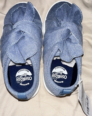 OshKosh B'gosh Toddler Girls Blue Denim Bow Slip-On Sneakers Low Top US 8M EU 24