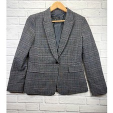 Tahari Arthur S Levine Grey Glen Plaid Single Button Blazer Jacket Women's 10
