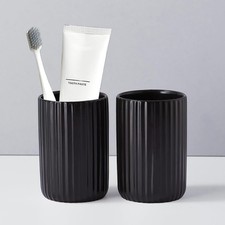 Black Toothbrush Holder, Ceramic Tooth Brush Holder Set, Ribbed Bathroom Cups...