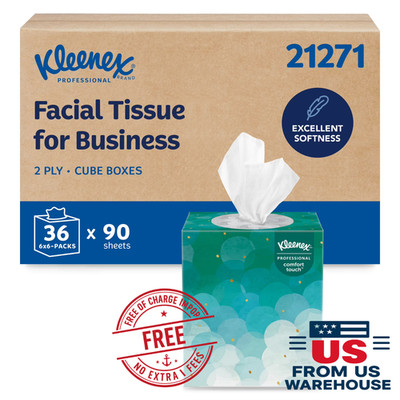 Kleenex Professional Facial Tissue 36 Boxes 3240 Sheets 2-Ply Cube Bulk 21271