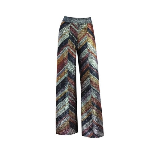Me & Thee Womens Metallic Chevron Wide Leg Pants Bronze Silver Black Size 8 US