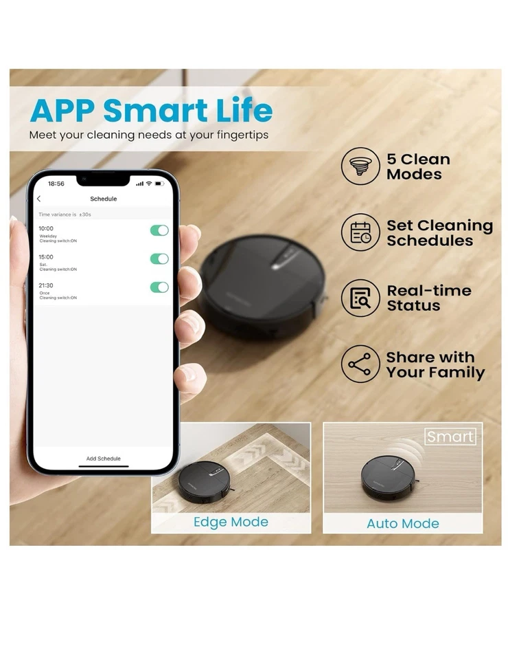 ROPVACNIC A1 Robot Vacuum Cleaner with 3000Pa Cyclone Suction, APP/Voice/Remote - Image 2 of 4