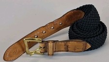 Martin Dingman Black Braided Elastic Belt W/Leather Ends 34 Hand Made in USA 212