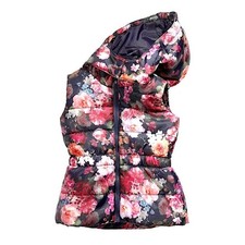 H M Kids Floral Sleeveless Puffer Vest with Detachable Hood Size 6-7Y