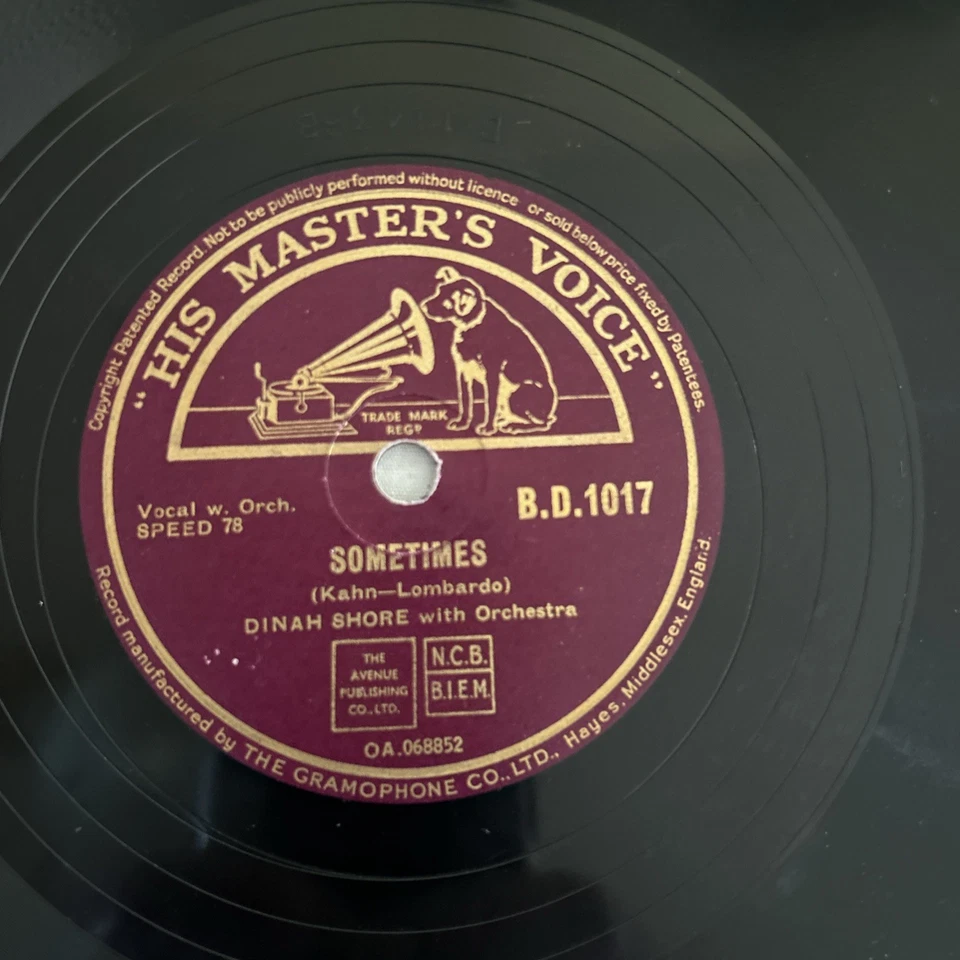 JAZZ 78 rpm RECORD His Masters Voice -DINAH SHORE-Sometimes/ Ev’rything I Love - Image 4 of 4