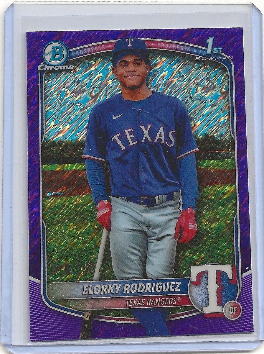 2025 BOWMAN CHROME #BCP-186 ELORKY RODRIGUEZ PURPLE WAVE REFRACTOR RC #'D 18/250