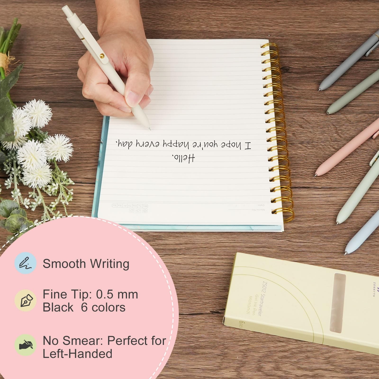 Ddaowanx Gel Pens, 6 Pcs 0.5mm Quick Dry Black Ink Pens Fine Point Smooth Wri...