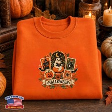 Spooky Halloween Sweatshirt Black Cat Pumpkin Boo Autumn Crewneck
