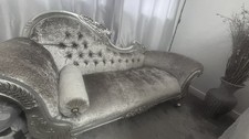 MEDIUM FRENCH CHAISE LONGUE SILVER LEAF MERCURY GREY CRYSTAL SOFA LOUNGE BEDROOM