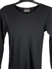 ICEBREAKER SKIN200 Women's Black Merino Bodyfit Long Sleeve Base Layer Shirt Med