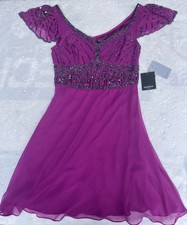 NWT Marina Beaded Silky Polyester Purple Violet Flapper Style Dress Size 4