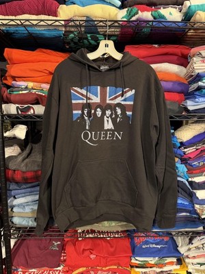 Queen Hoodie Sweatshirt Mens Large Black Union Jack Band Graphic Pullover