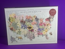 Galison USA Flowers 1000 Piece Puzzle Beautiful Bouquet Map Butterflies Bees