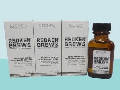 REDKEN BREWS BEARD AND SKIN OIL FOR GROOMING SOFTNESS 1 OZ BOXED LOT OF 3