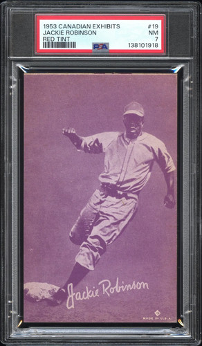 Jackie Robinson [Red Tint] #19 1953 Canadian Exhibits card