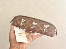 Coach X Peanuts Pencil Case In Signature Canvas With Snoopy Print CBT17